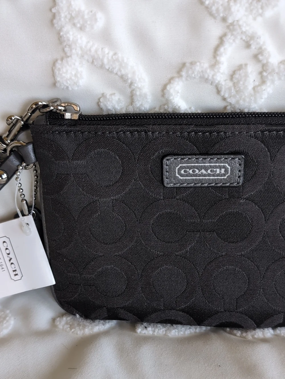 Gray Coach Signature Zip Wristlet With Iconic C Fabric And Coach Leather NWT